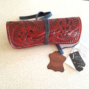 Jewelry Roll Red Leather